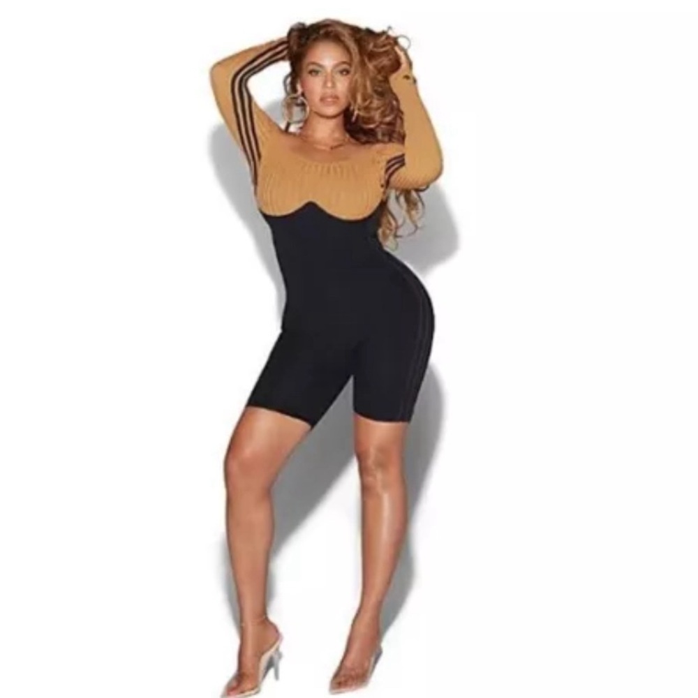 Ivy Park x Adidas Corset Playsuit Black Mesa Drip 2 Ribbed Knit Striped SZ S